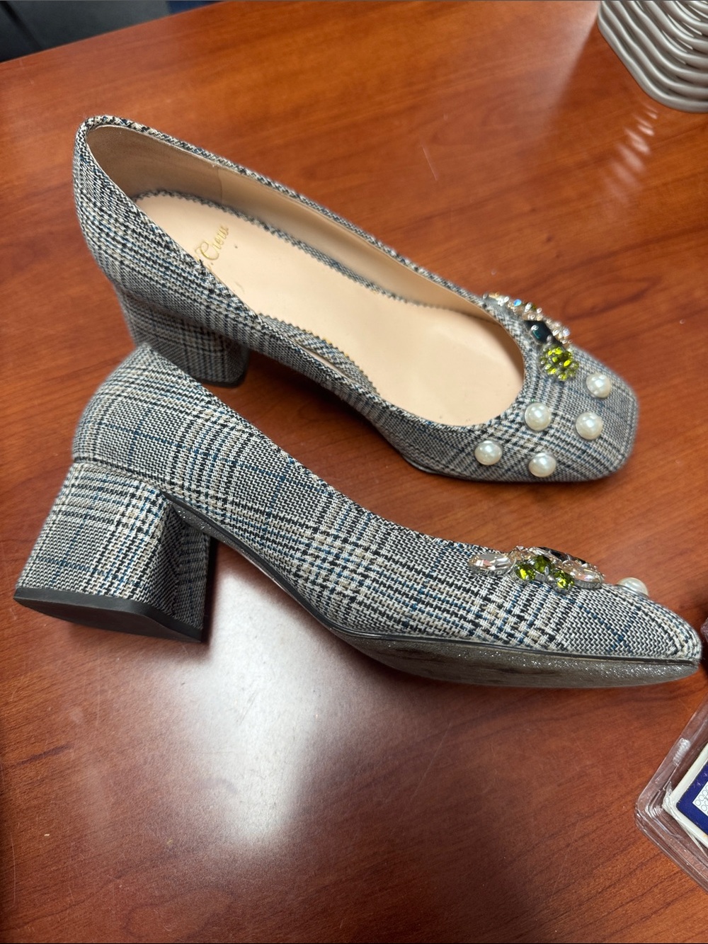 J. Crew plaid embellished heels size 6.5 // 061829